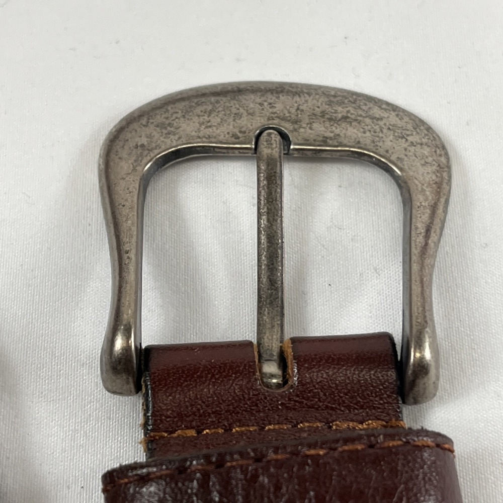 VTG Leather‎ Link Belt Men M Genuine Leather Bourbon Brown Metal Buckle Stitch - Picture 5 of 8